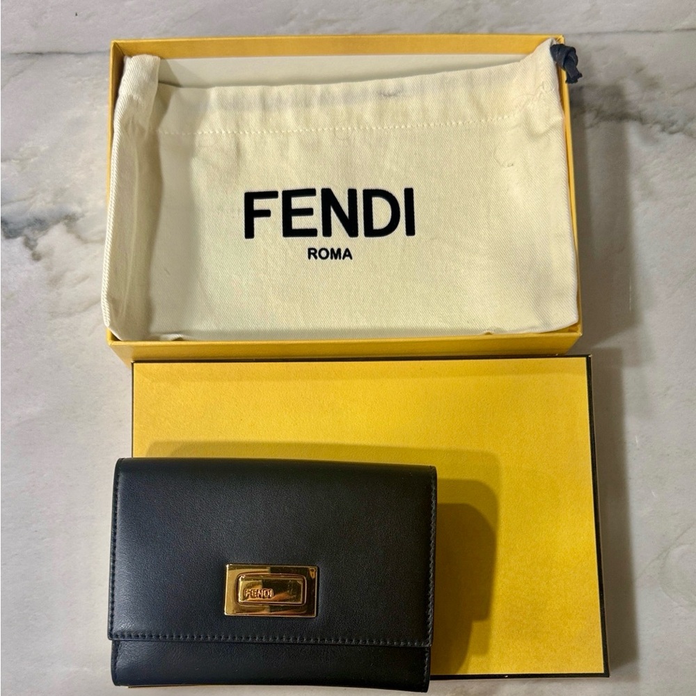 Fendi Black Leather Wallet with Gold Accent